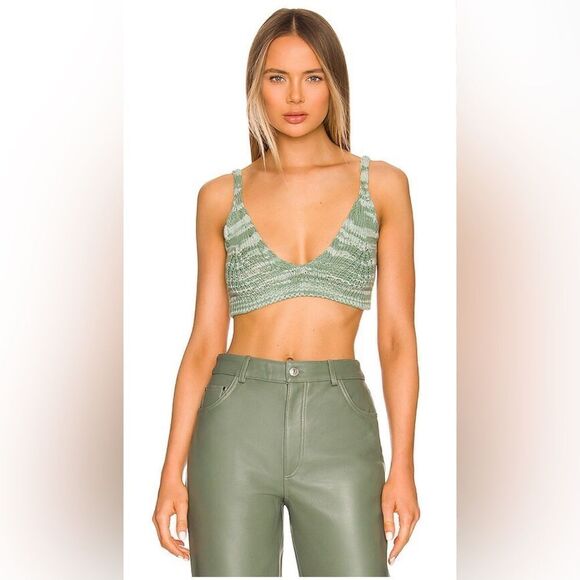 Revolve x Jonathan Simkhai Cora spade dyed Open Cable-Knit Bra Top in jade. S - Picture 1 of 10